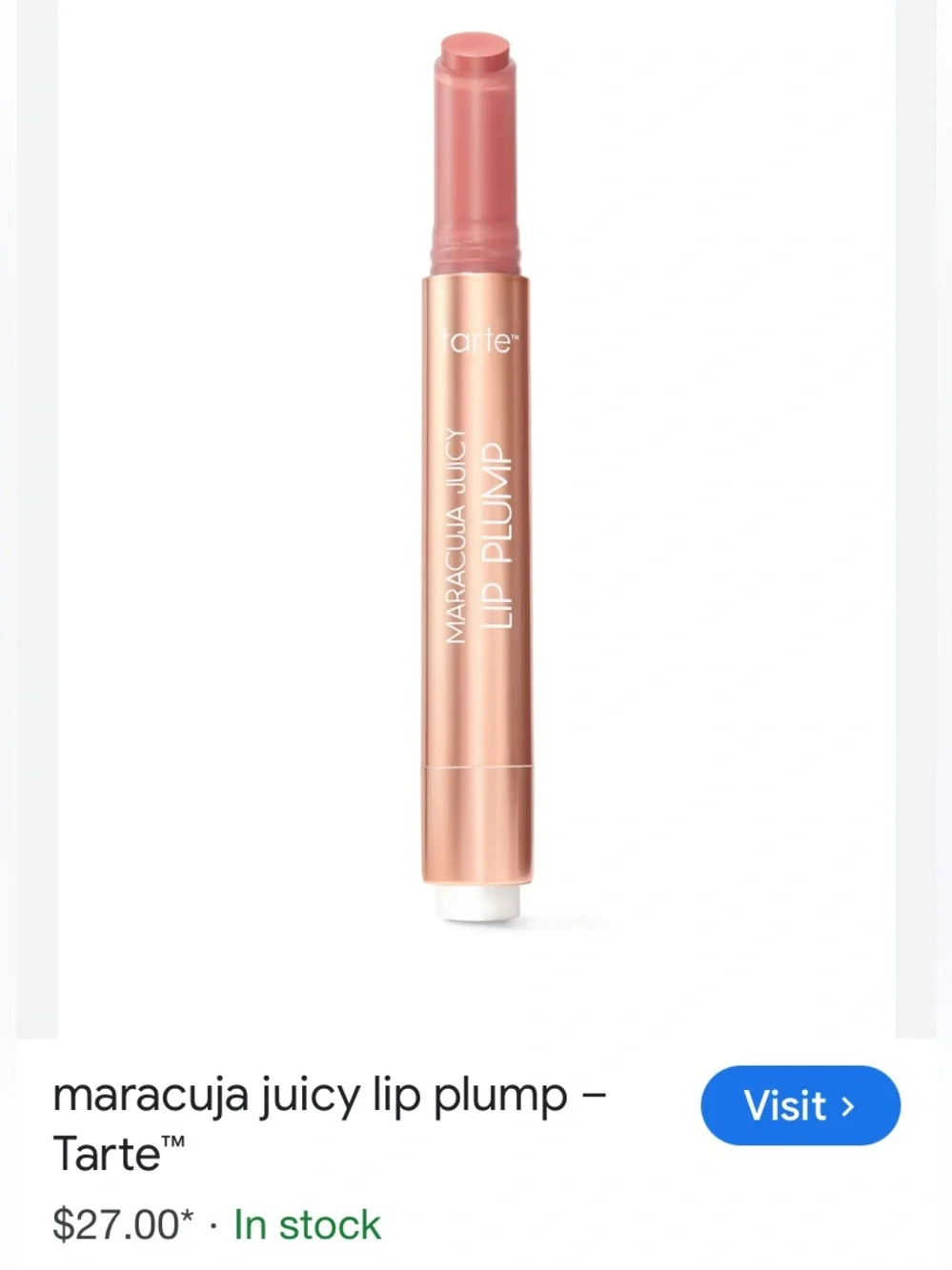 tarte Maracuja Juicy Lip Plump — glossy blushed pink